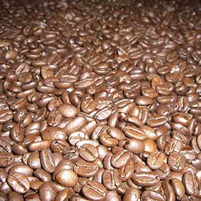 Coffee beans in a roaster at Cafe Trieste in San Francisco