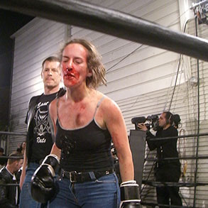 Two women take to the ring at an East Bay Rats clubhouse fight