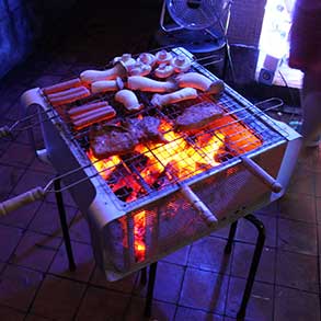 An old computer is used as a BBQ at Dimsum Hackerspace in Hong Kong